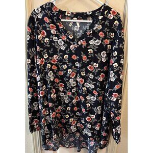 Roper Womens Lg Multi-colored Floral V-neck Long Sleeve Tunic Blouse